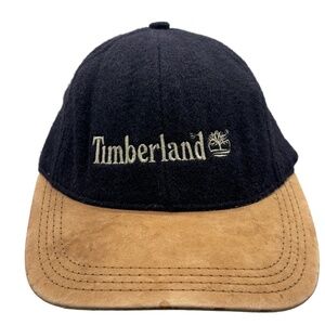 Vintage Timberland Weathergear Wool Leather Brim Hat  Black Tan Cap 90s Style